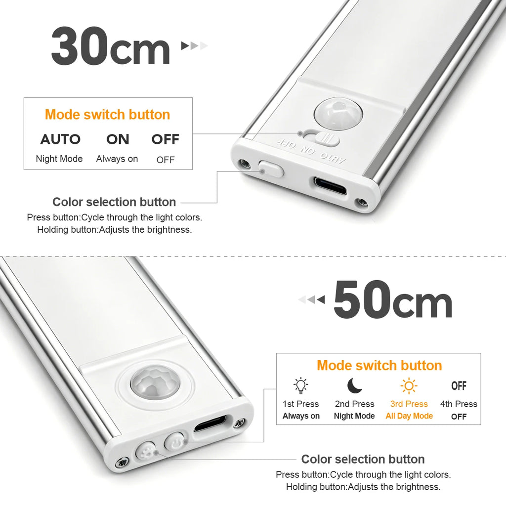 Lumivora Motion Sensor LED Light Bar- USB RECHARGEABLE, Wireless, 3 Colors, 3oCM/50CM