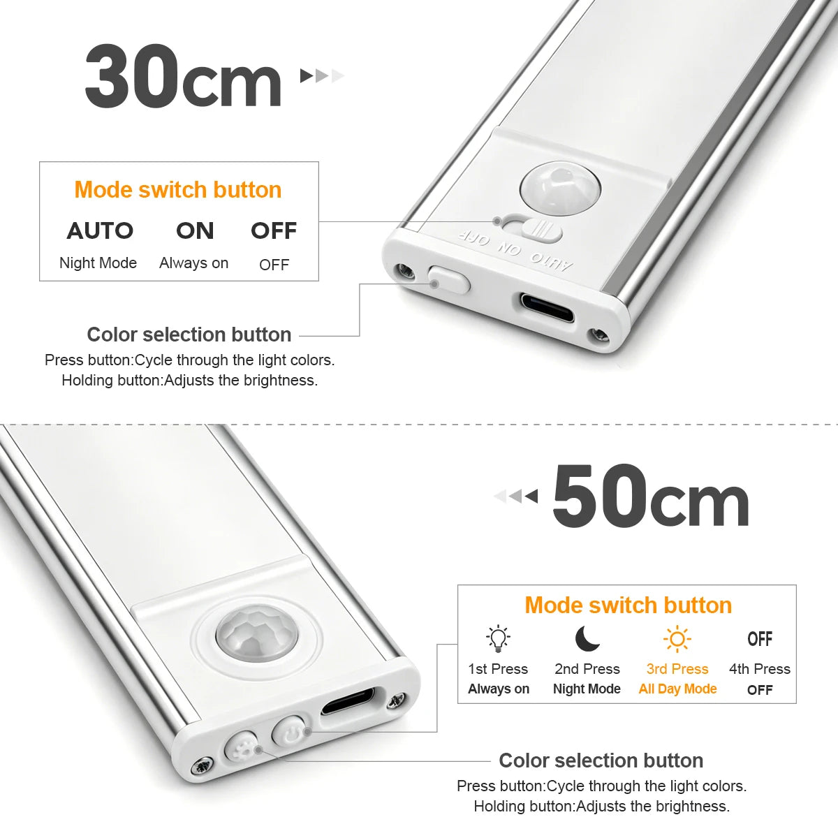 Lumivora Motion Sensor LED Light Bar- USB RECHARGEABLE, Wireless, 3 Colors, 3oCM/50CM
